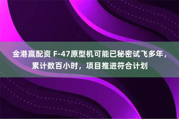 金港赢配资 F-47原型机可能已秘密试飞多年，累计数百小时，项目推进符合计划